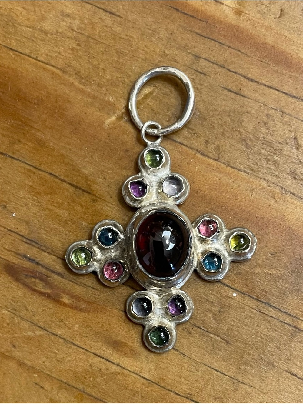 Silver Cross Multicolored Stone Cross Pendant